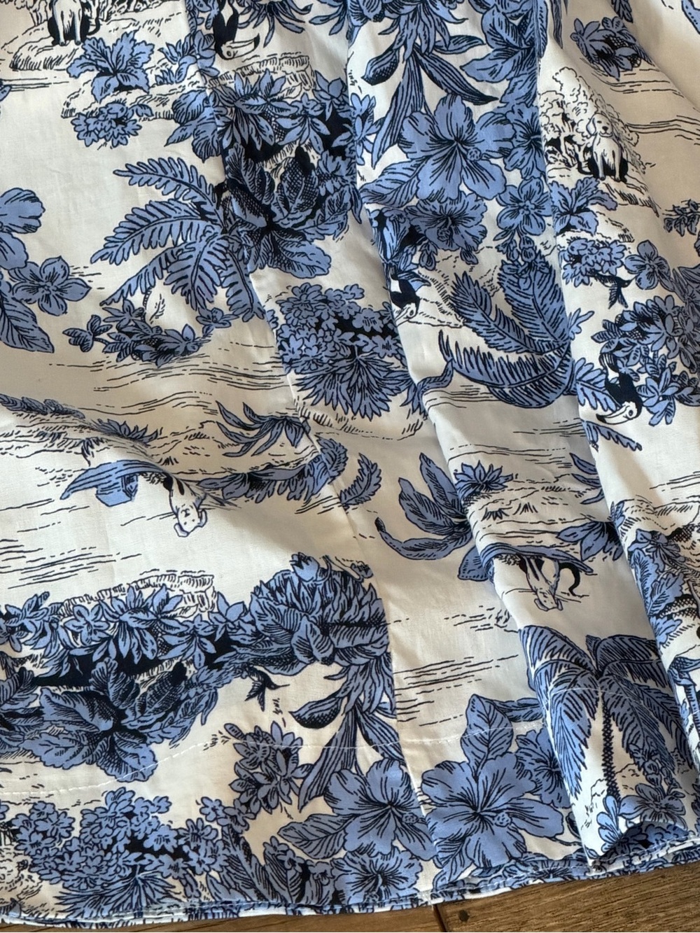 Joie Blue & White Tropical Toile Palm Fit & Flare Dress - 4 - Picture 8 of 12